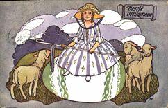 VINTAGE POSTCARD Illustrator Child Sheep