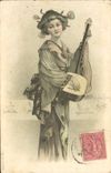 VINTAGE POSTCARD Japanese Japan Woman Folklore Music
