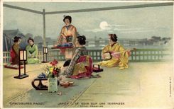 VINTAGE POSTCARD Japanese Japan the evening on a terrace Raoul Shoes