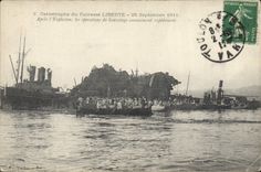 CPA Bateau de guerre Catastrophe du cuirasse Liberte Operations de sauvetage 