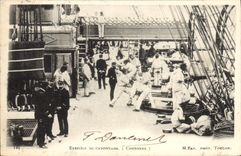 VINTAGE POSTCARD Warship Exercice of cannonading Crowns