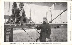 CPA Avion Aviation Paulhan gagnant du raid Londres Manchester sur biplan Farman 