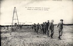 VINTAGE POSTCARD Plane Aviation Lifting of the counterweight of launching Wilbur Wright