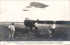 VINTAGE POSTCARD Plane Toury Aviation in Beauce Bleriot on its monoplane Plow Horse