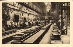 VINTAGE POSTCARD Automobile Group of production of the cars Peugeot Sochaux Montbeliard Foundry of Sochaux