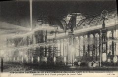 CPA Automobile Exposition decennale de l'automobile Novembre 1907 Illumination de la facade principale du Grand Palais 
