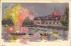 CPA Illustrateur Geneve Fete de nuit Bouquet monumental national 