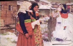 VINTAGE POSTCARD Illustrator Novorocni pozdrav Folklore