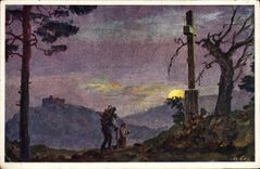 VINTAGE POSTCARD Illustrator Abend amndt Hambacher Wetterkreuz