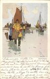VINTAGE POSTCARD Illustrateur Fishes Sinning Scheveningen Bateau