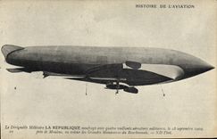 CPA Avion Aviation Zeppelin Dirigeable La Republique naufrage avec quatre vaillants aerostiers militaires