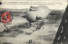 CPA Avion Aviation Zeppelin Dirigeable Ville de Paris appartenant a M Henri Deutsch Surcouff 