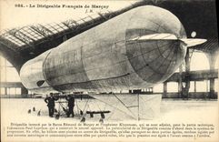 CPA Avion Aviation Zeppelin Dirigeable francais de Marcay Baron Edmond de Marcay et ingenieur Kluytmans