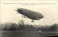 CPA Avion Aviation Zeppelin Dirigeable Patrie part pour son raid Paris Verdun 