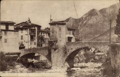 VINTAGE POSTCARD Sospel And Vieux Bridge And Mountains of Italy