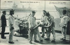 VINTAGE POSTCARD Bateau Operates of a gun of 100 mm