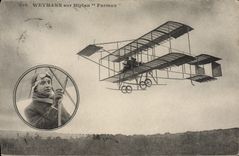 VINTAGE POSTCARD Plane Weymann Aviation on Farman biplane