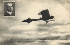 VINTAGE POSTCARD Avion Aviation Airplane Antoinette controls by Latham in full flight