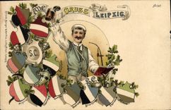 CPA Illustrateur Gruss aus Leipzig 