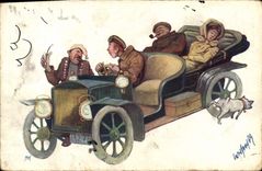 VINTAGE POSTCARD Automobile Illustrator Dog