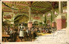 VINTAGE POSTCARD Illustrator Munchen Lowenbraukeller Saal