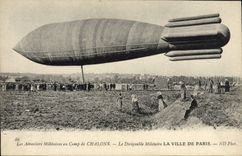 CPA Aviation Zeppelin Dirigeable Camp de Chalons Ville de Paris 