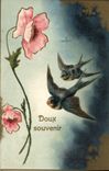 VINTAGE POSTCARD Fantasy Flower Swallow