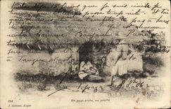 VINTAGE POSTCARD In Arab country a gourbi