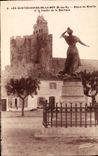 CPA Les Saintes Maries De La Mer Statue De Mireille Et Le Clocher De La Basilique
