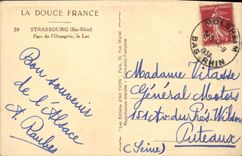 Parque de Estrasburgo de la POSTAL de la VENDIMIA del naranjal el lago