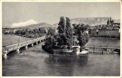 VINTAGE POSTCARD Geneva Island J J Rousseau And Mont Blanc