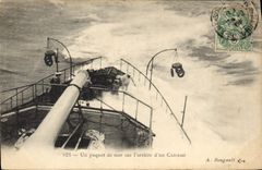 VINTAGE POSTCARD Boat a big wave on the arrear of an armor