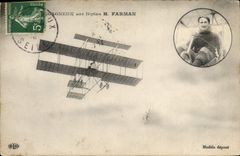 CPA Avion Aviation Legagneux sur biplan H Farman 