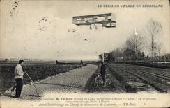 CPA Avion Aviation Premier voyage en aeroplane Aviateur Farman se rend au camp de Chalons a Reims 
