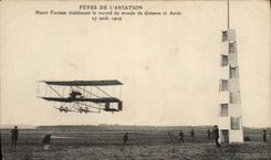 VINTAGE POSTCARD Plane Aviation Air shows Henri Farman establishing the world records