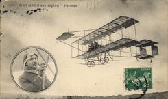 CPA Avion Aviation Weymann sur biplan Farman 