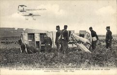 VINTAGE POSTCARD Plane Aviation French Army in operations military Biplane leaving in recognition