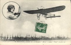 VINTAGE POSTCARD Plane Aviation Daucourt aviator on his monoplane driving Bleriot Viale in full flight