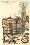 VINTAGE POSTCARD Illustrator Marktplatz Stuttgart
