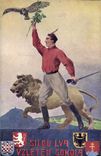 VINTAGE POSTCARD Illustrator Silou Lva Vzeletem Sokola Lion Eagle