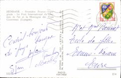 CPM Hendaye Frontiere Francois Espagnole Le pont international du chemin de fer et la montagne des Trois Couronnes