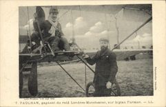 CPA Avion Aviation Paulhan gagnant du raid Londres Manchester sur biplan Farman