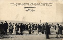CPA Avion Aviation Circuit de l'Est Champ d'Aviation d'Issy les Moulineaux Depart Lindpaintner sur biplan Sommer Troyes