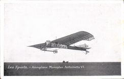 VINTAGE POSTCARD Plane Aviation Airplane monoplane Antoinette VI