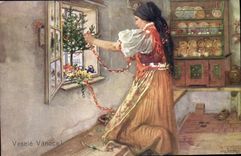 CPA Fantaisie Illustrateur Douba Zdobeni vanocniho Stromku Obrzy s Chodska Femme Minerva 