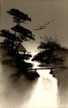 VINTAGE POSTCARD Japanese Japan Trees Cascades