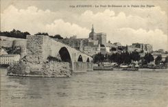 POSTAL Avignon de la VENDIMIA el St Benezet y el paladar del puente de los papas