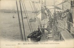 CPA Bateau Marine militaire Visite officielle a bord d'un cuirasse