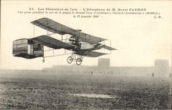 VINTAGE POSTCARD Plane Aviation Airplane of Mr. Herni Farman Seen from during the flight or it gained the Grand Prix of Deutsch aviation