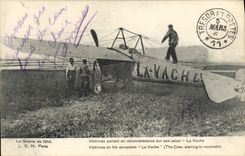 CPA Avion Aviation Vedrines partant en reconnaissance sur son avion La Vache 